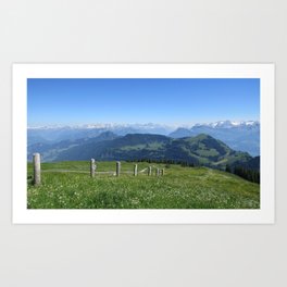 View from Rigi Art Print | Outdoors, Sky, Grass, Scenery, Meadows, Path, Mountrigi, Bluesky, Photo, Mountains 