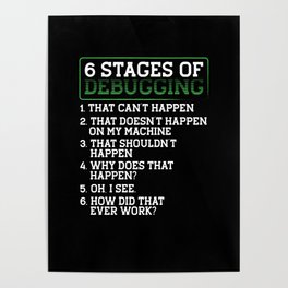 6 Debugging Stages Programmer Coding Programming Poster