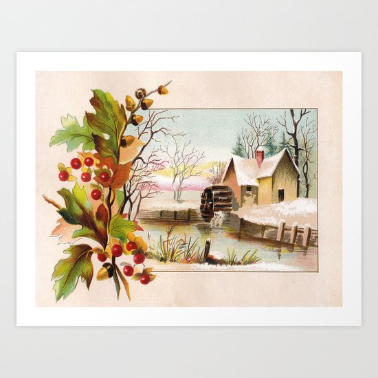 Vintage Winter Christmas Card Art Print By Themorganway Society6