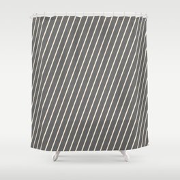 [ Thumbnail: Dim Grey & Beige Colored Lined/Striped Pattern Shower Curtain ]