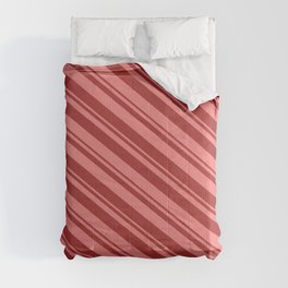[ Thumbnail: Light Coral & Brown Colored Lined/Striped Pattern Comforter ]