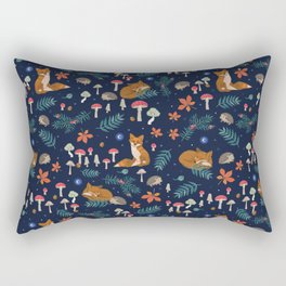 Fox and Hedgehog in Toadstool Woods In Blue Rectangular Pillow