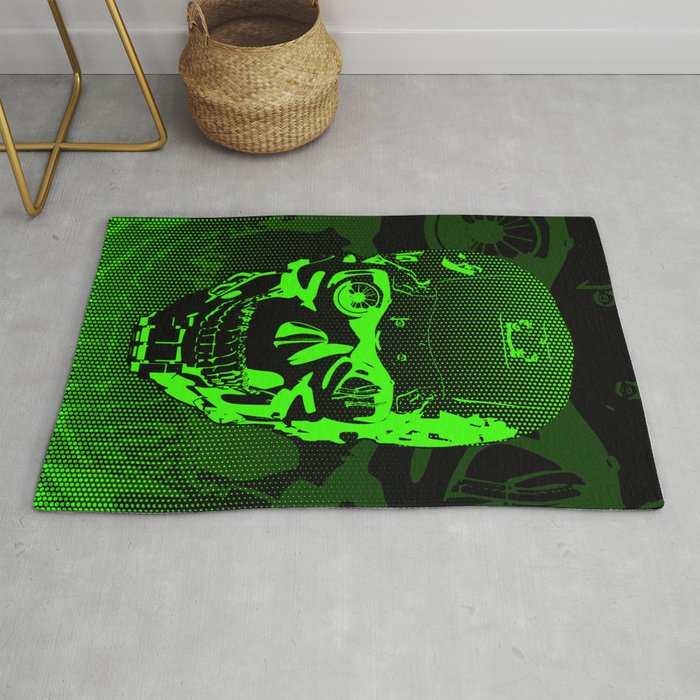 Gamer Skull CARTOON GREEN / 3D render of cyborg head Rug
