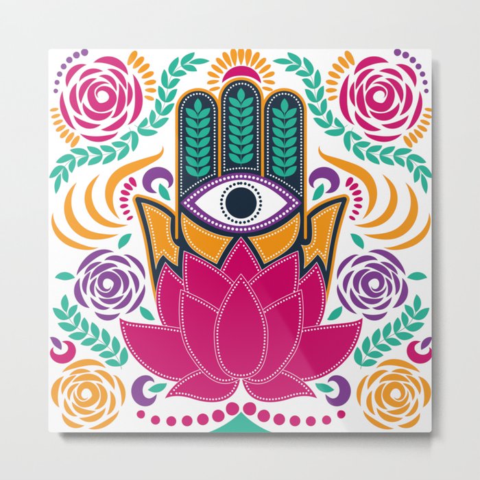Hamsa Lotus Flower Spiritual Metal Print