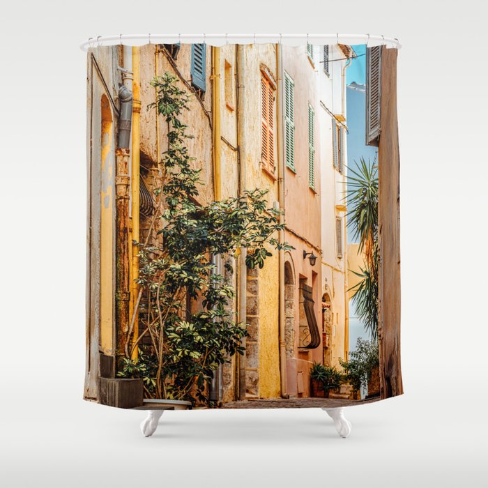 Street In Cannes, French Riviera, Cannes City Classic Buildings Facades, Architecture In Downtown France City Cannes, Historic Center, Summer Travel Shower Curtain