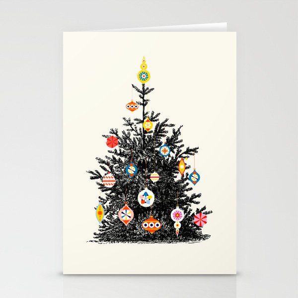 Retro Decorated Christmas Tree Stationery Cards