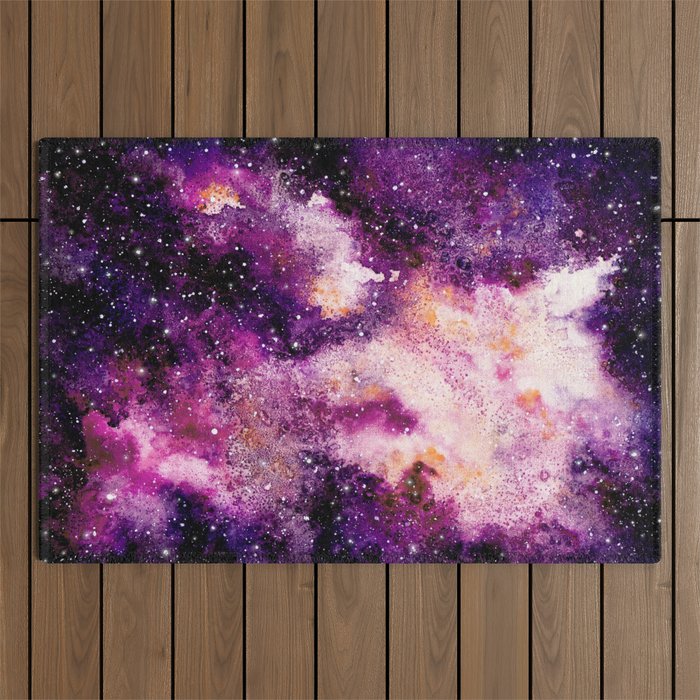 Galaxy Watercolor Space Stars Peaceful Night Outdoor Rug