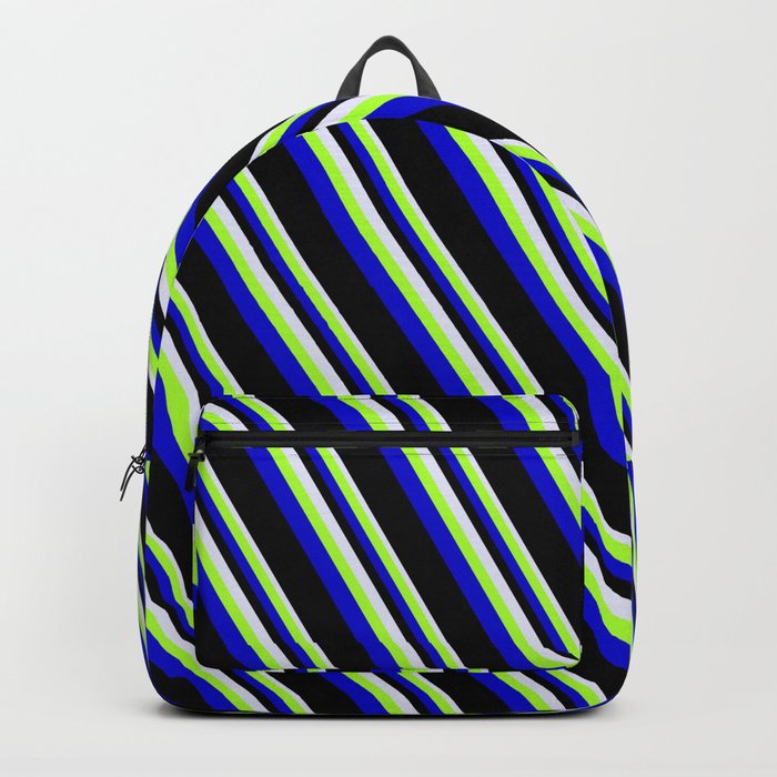Lavender, Light Green, Blue & Black Colored Pattern of Stripes Backpack