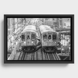 Black and White Chicago Train El Train above Wabash Ave the Loop Windy City Framed Canvas