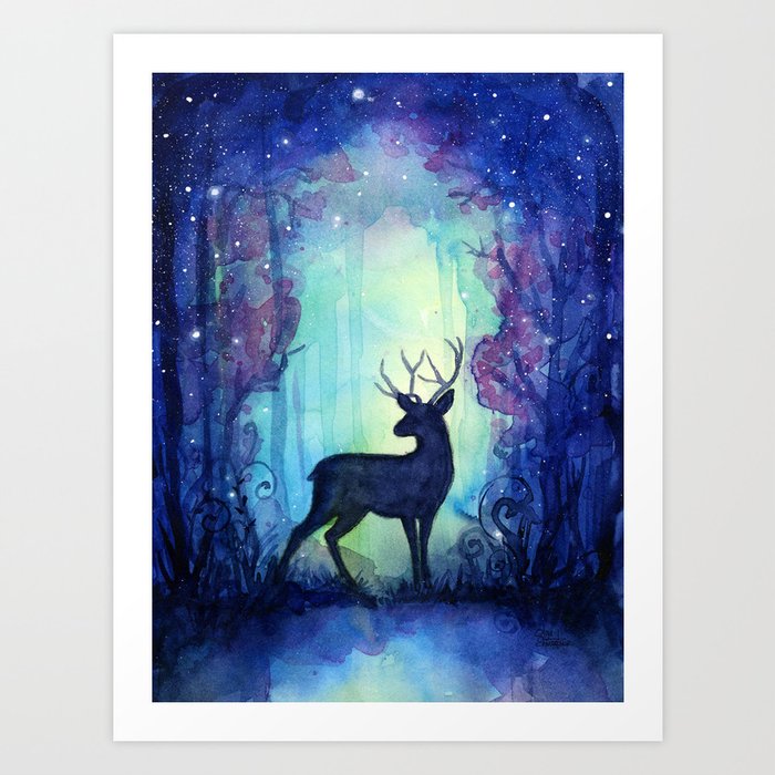 Reindeer in Magical Forest Art Print