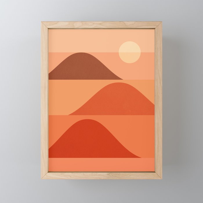 Abstraction_RED_SUNRISE_SUNSET_MOUNTAINS_HORIZON_POP_ART_0616AA Framed Mini Art Print