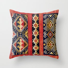 Uzbek  Antique Tribal Rug Print Throw Pillow