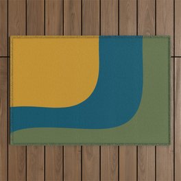 Triple Wave Minimalist Pattern in Moroccan Mustard, Blue, and Olive Green  Outdoor Rug