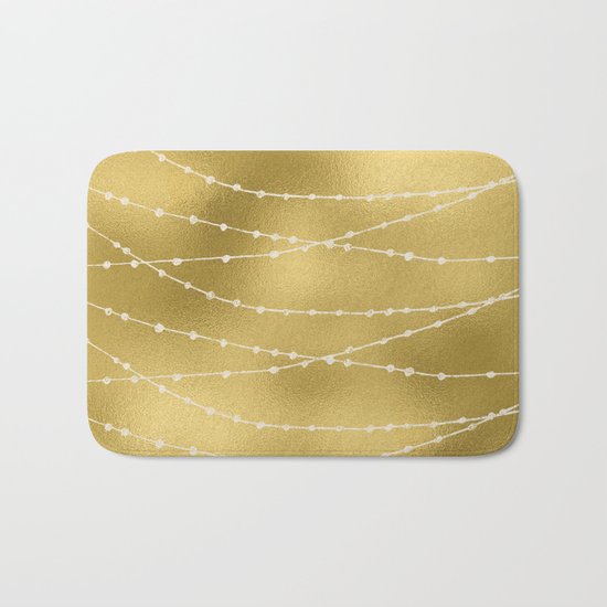 Merry christmas- white winter lights on gold pattern Bath Mat