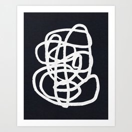 White abstract line on bold black ink Art Print