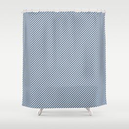 [ Thumbnail: Royal Blue and Tan Colored Striped Pattern Shower Curtain ]