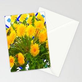 YELLOW DANDELIONS BLUE-WHITE ABSTRACT PATTERNS ART Stationery Card