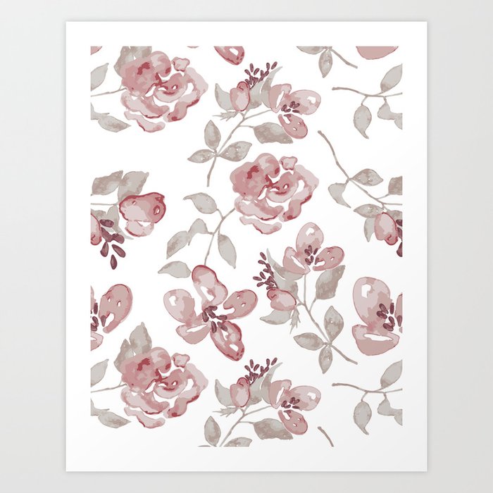 Modern Minimal Watercolor Roses Pattern Art Print