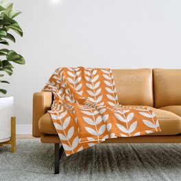 Orange and White Scandinavian leaves pattern Throw Blanket