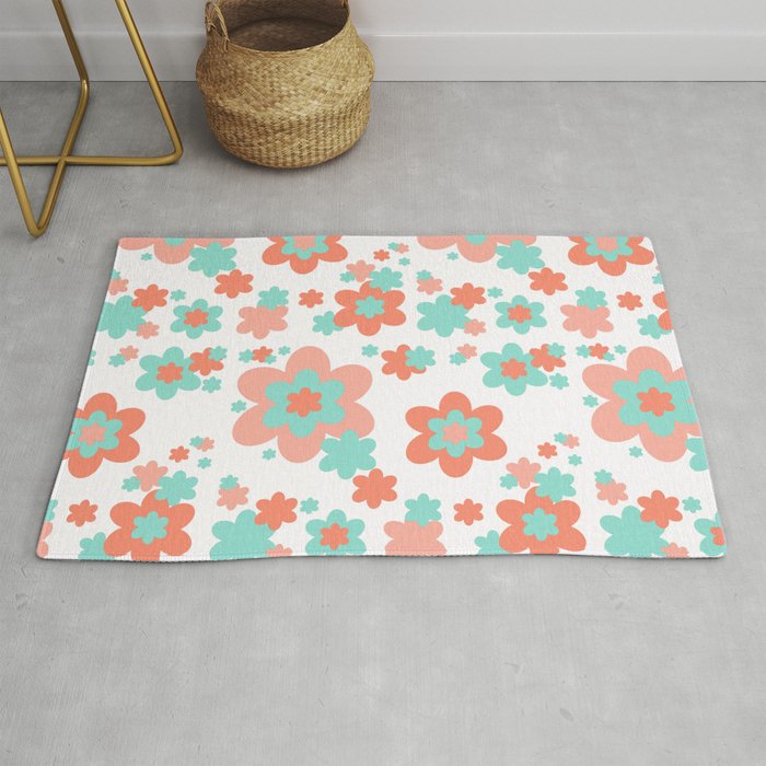 Coral and Mint Green Floral Rug by decampstudios Society6