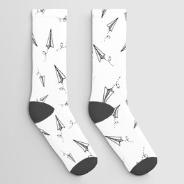 Airplanes on a white background. Black and white pattern. Socks