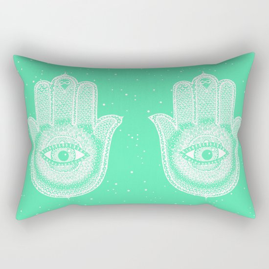 Hamsa lucky green Rectangular Pillow