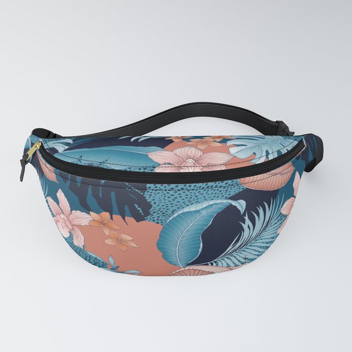 TROPICAL PATCHWORK PRINT IN NAVY CORAL Fanny Pack by