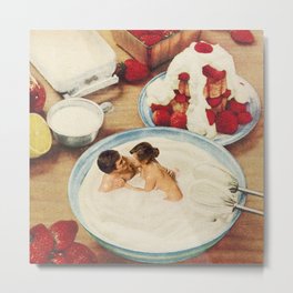 Fruity - Strawberries & Cream Metal Print | Food, Topping, Bath, Curated, Sweet, Dessert, Fruit, Passion, Jacuzzi, Surreal 