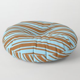 [ Thumbnail: Light Sky Blue & Brown Colored Lined/Striped Pattern Floor Pillow ]