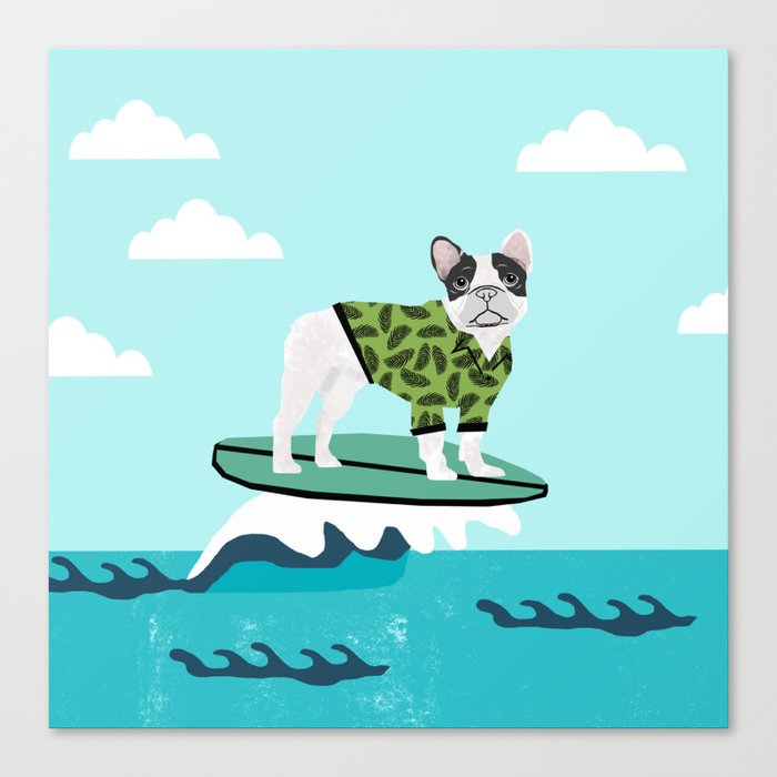 French Bulldog surfing art Canvas Print