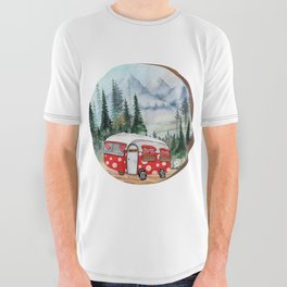 Mountain Adventure Camper Illustration All Over Graphic Tee