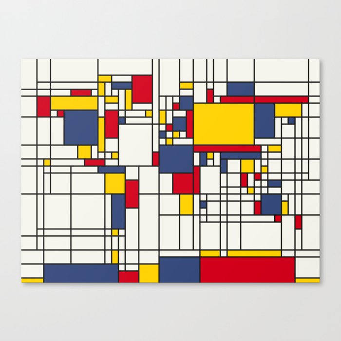 World Map Abstract Mondrian Style Canvas Print