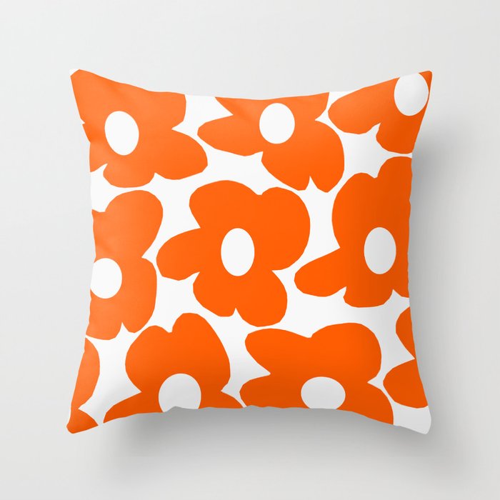 Orange Retro Flowers White Background #decor #society6 #buyart Throw Pillow