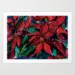 Red Christmas Flower Poinsettia floral painting watercolor Art Print