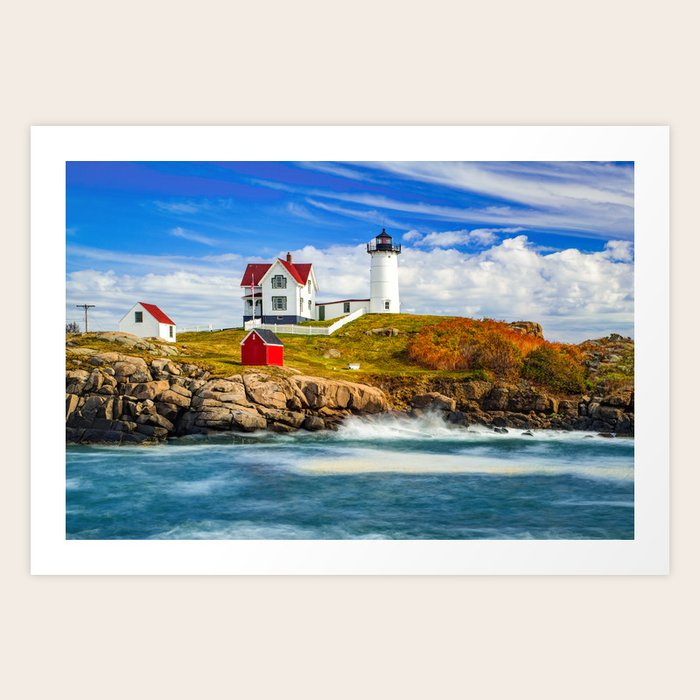 York Maine's Nubble Lighthouse and Cape Neddick Seascape Art Print by