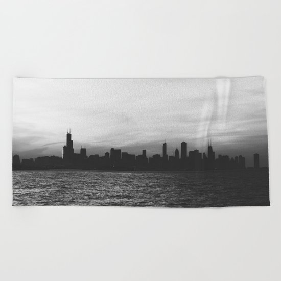 Black and White Chicago Seascape Beach Towel