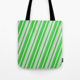 [ Thumbnail: Lime Green & Light Grey Colored Lines Pattern Tote Bag ]