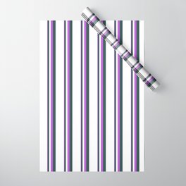 [ Thumbnail: Orchid, Dark Slate Gray & White Colored Stripes/Lines Pattern Wrapping Paper ]