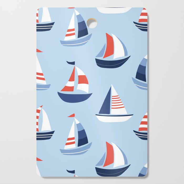Sailboats in the distance - Blue and Orange Cutting Board