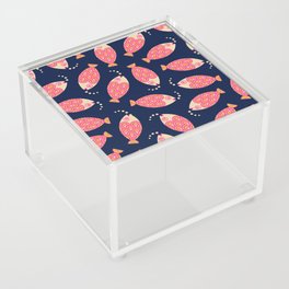 TOSSED SWIMMING FISH in PINK AND SAND ON DARK BLUE Acrylic Box