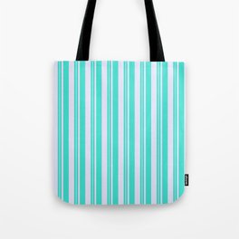 [ Thumbnail: Turquoise and Lavender Colored Stripes/Lines Pattern Tote Bag ]
