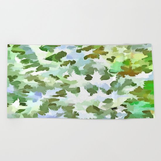 Foliage Abstract Pop Art In White Green and Powder Blue Beach Towel