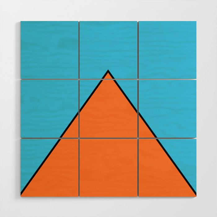 Orange Pyramid Triangle on Blue Background Wood Wall Art