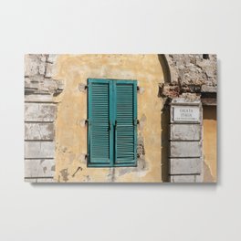 Old Italy Fassade with turquoise Window - Island Elba Metal Print | Window, Turquoise, Italy, Traditional, Photo, House, Building, Fascade, Brickwall, Elba 