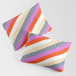 [ Thumbnail: Mint Cream, Tan, Light Slate Gray, Orchid, and Red Colored Striped Pattern Pillow Sham ]