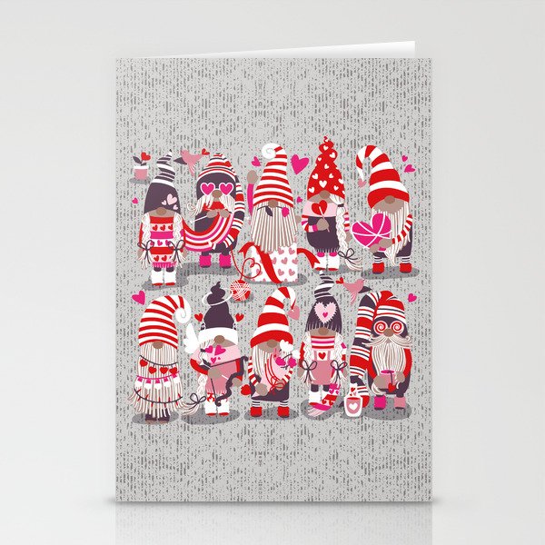 I gnome you more // grey background red and pink Valentine's Day gnomes and motifs Stationery Cards
