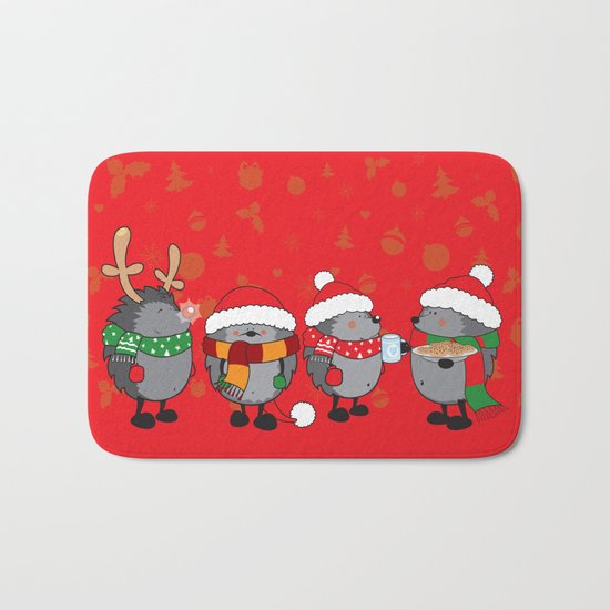 Christmas hedgehogs Bath Mat