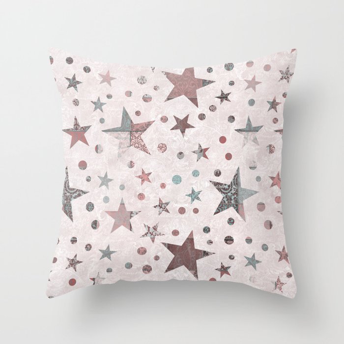 Pink Patchwork Stars Throw Pillow