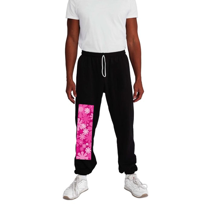 Retro Flowers 60s 70s Aesthetic Floral Pattern Bright Hot Y2K Magenta Pink Sweatpants