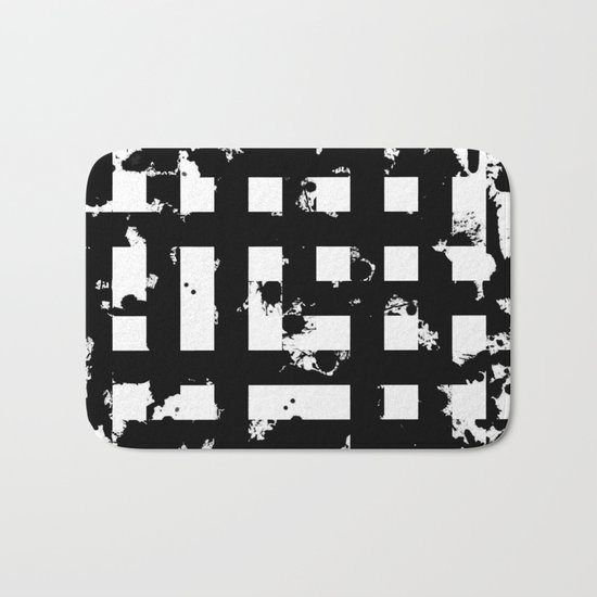 Splatter Hatch - Black and white, abstract hatched pattern Bath Mat